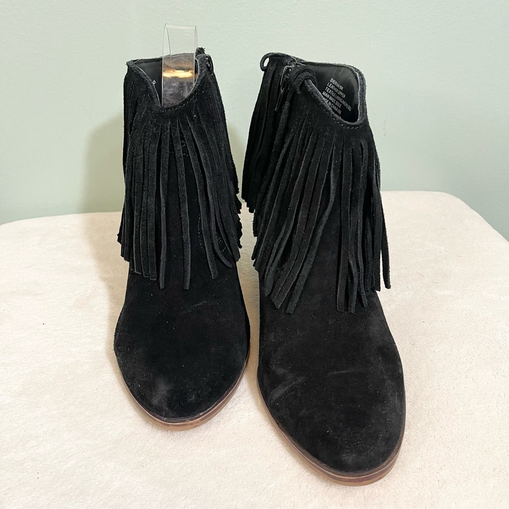 Steven By Steve Madden Women's Black Sierrah Leather Fringe Ankle Boots Size 8M - Picture 2 of 9